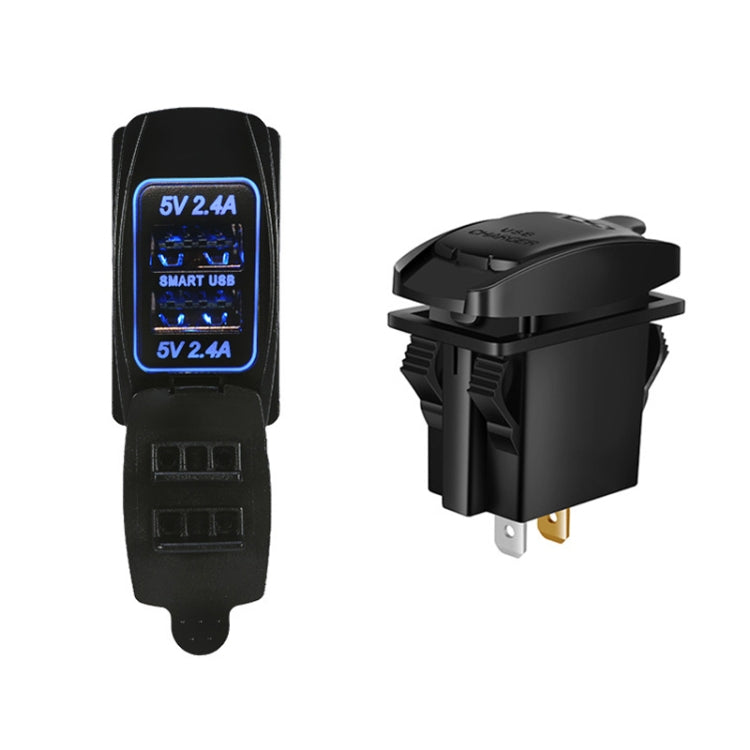 Caricabatterie auto doppia USB 4.8A con luce LED blu