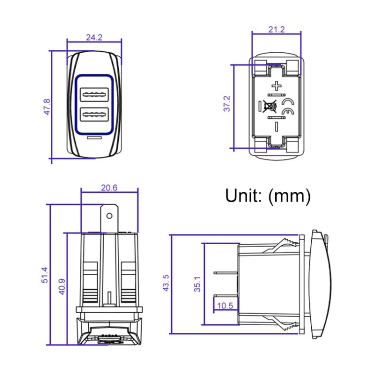 Caricabatterie per cellulare fronte-retro da auto 4.8A, 4.8A