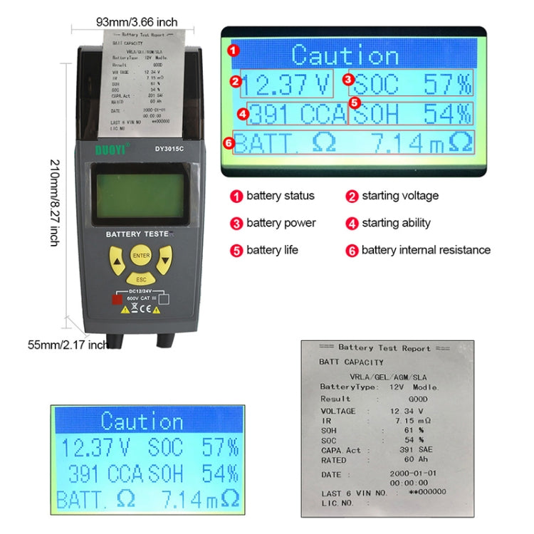 Tester batteria auto DUOYI DY3015C 24V con display LCD