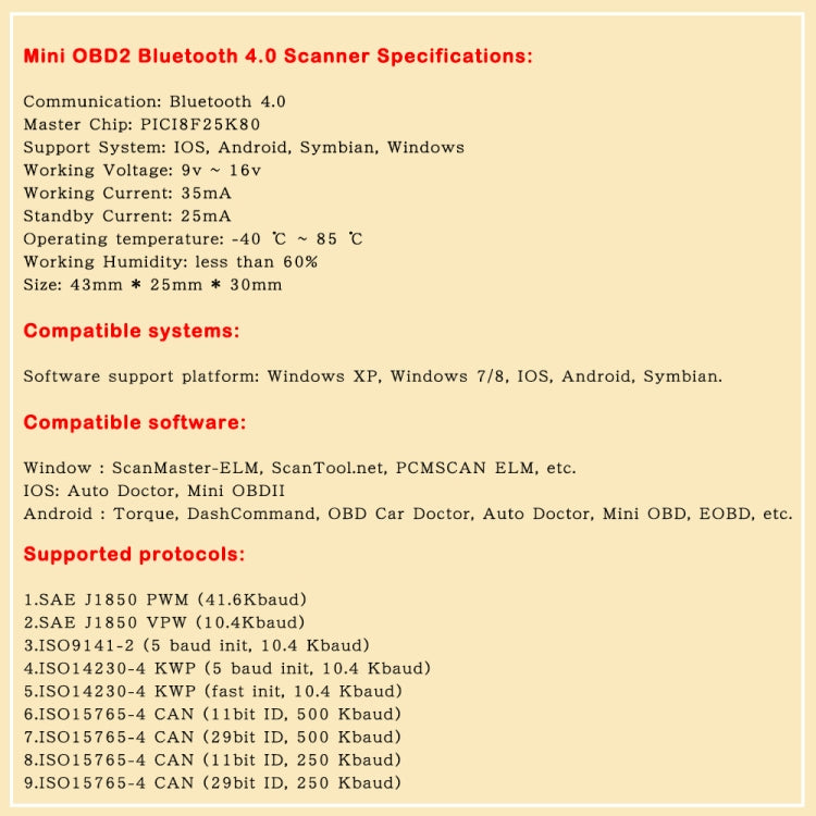Mini scanner diagnostico auto Bluetooth ELM327 4.0