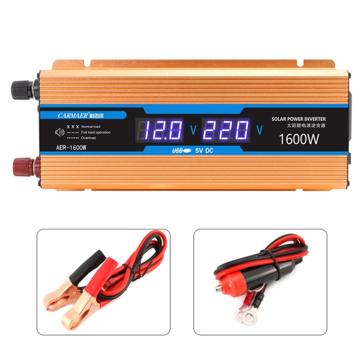 Carmaer Convertitore di potenza per uso domestico con doppio display digitale multifunzione per auto da 12V a 220V 1600W, 12V to 220V 1600W