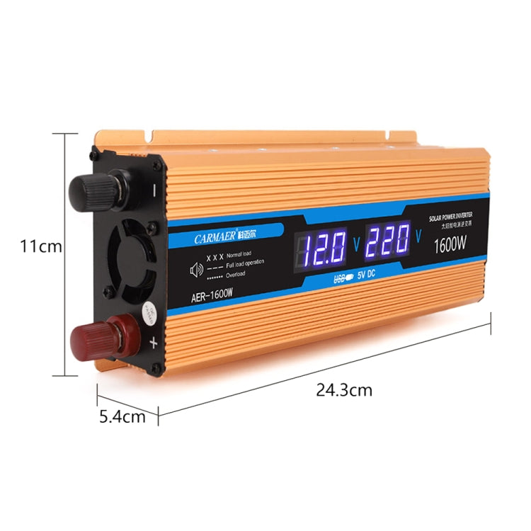 Carmaer Convertitore di potenza per uso domestico con doppio display digitale multifunzione per auto da 12V a 220V 1600W, 12V to 220V 1600W