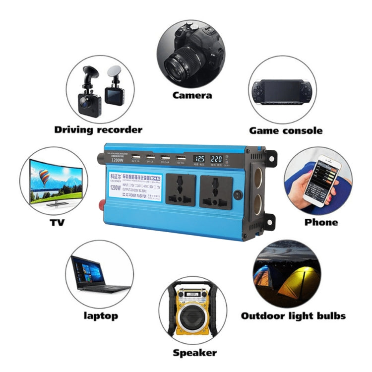 Carmaer Convertitore di potenza per uso domestico con doppio display digitale per accendisigari doppio da 12V a 220V 1200W, 12V to 220V 1200W