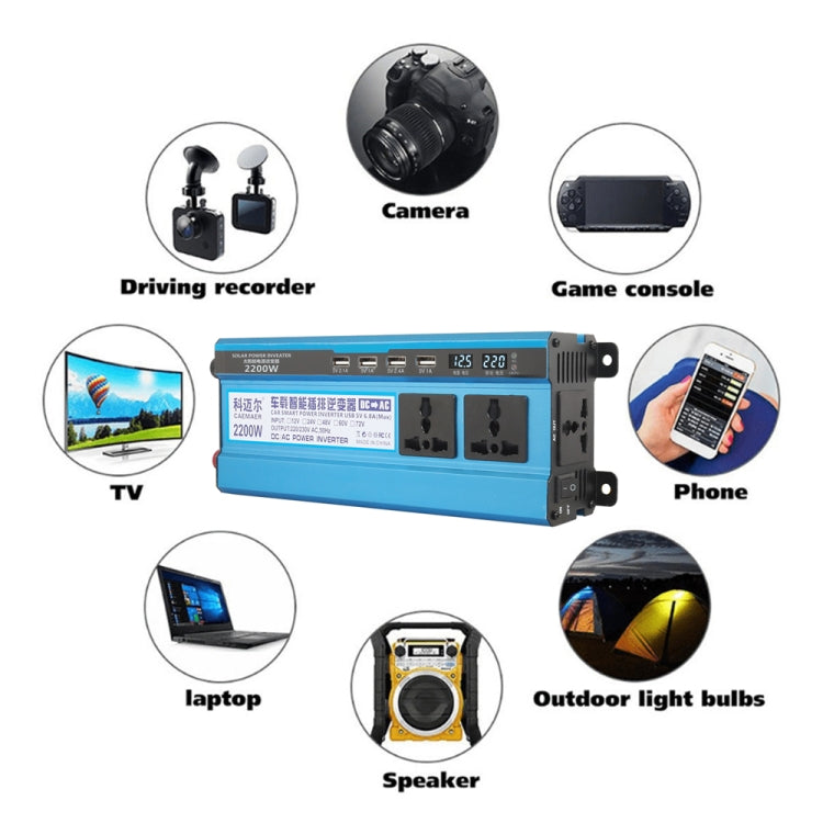 Carmaer Convertitore di potenza per uso domestico con doppio display digitale per auto a tre prese da 48 V a 220 V 2200 W, 48V to 220V 2200W