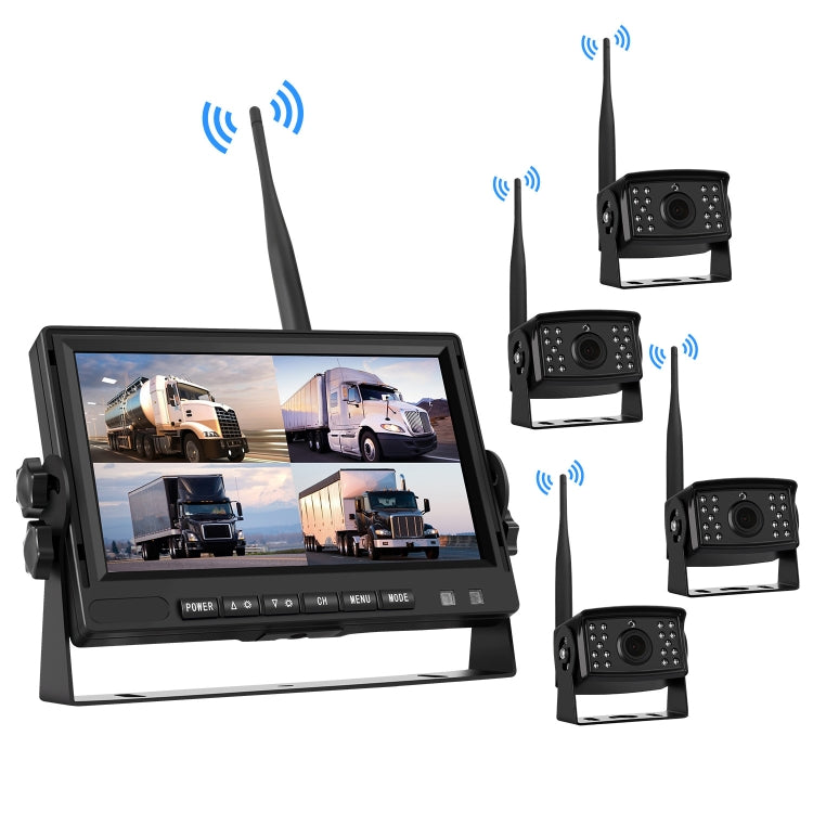 PZ710-W Monitor digitale a schermo diviso per retrovisione wireless da 7 pollici per auto con quattro registrazioni, Four Record