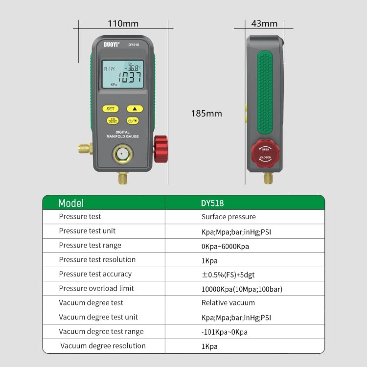 DUOYI DY518 Riparazione aria condizionata per auto Misuratore elettronico del refrigerante Misuratore di fluoro del condizionamento d'aria, DY518