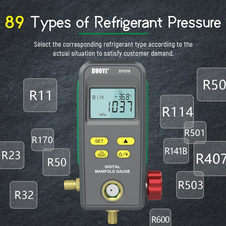 DUOYI DY518 Riparazione aria condizionata per auto Misuratore elettronico del refrigerante Misuratore di fluoro del condizionamento d'aria, DY518