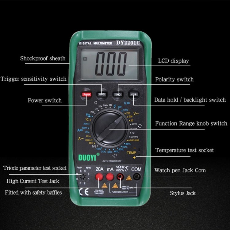 DUOYI DY2201C Misuratore universale automatico per manutenzione multifunzione digitale ad alta precisione per auto, DY2201C