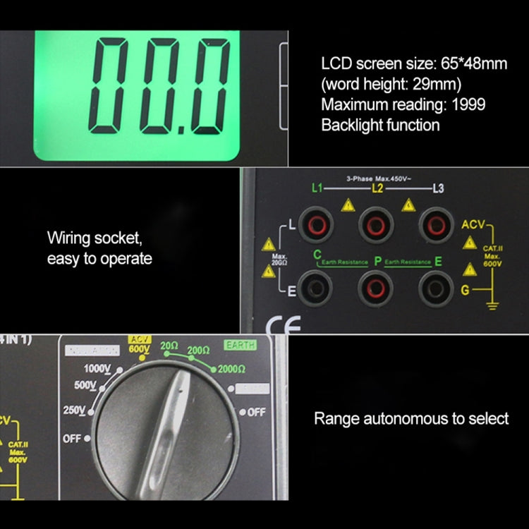 DUOYI DY5500 Multimetro di terra di isolamento per tester di resistenza digitale multifunzione 4 in 1 per auto, DY5500