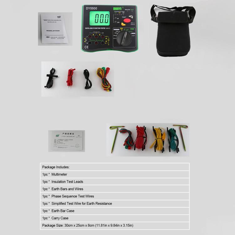 DUOYI DY5500 Multimetro di terra di isolamento per tester di resistenza digitale multifunzione 4 in 1 per auto, DY5500