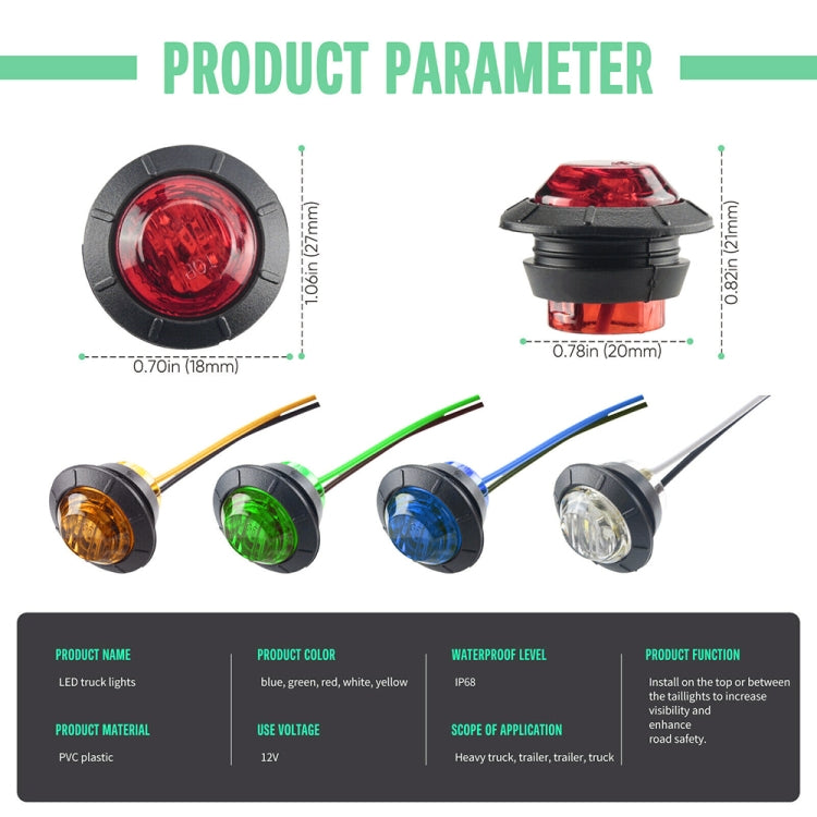 10 PZ MK-009 Lampada da 3/4 pollici per auto/camion 3 LED Indicatori di posizione laterali, MK-009(Red Light), MK-009(Blue Light), MK-009(Green Light), MK-009(White Light), MK-009(Yellow Light)