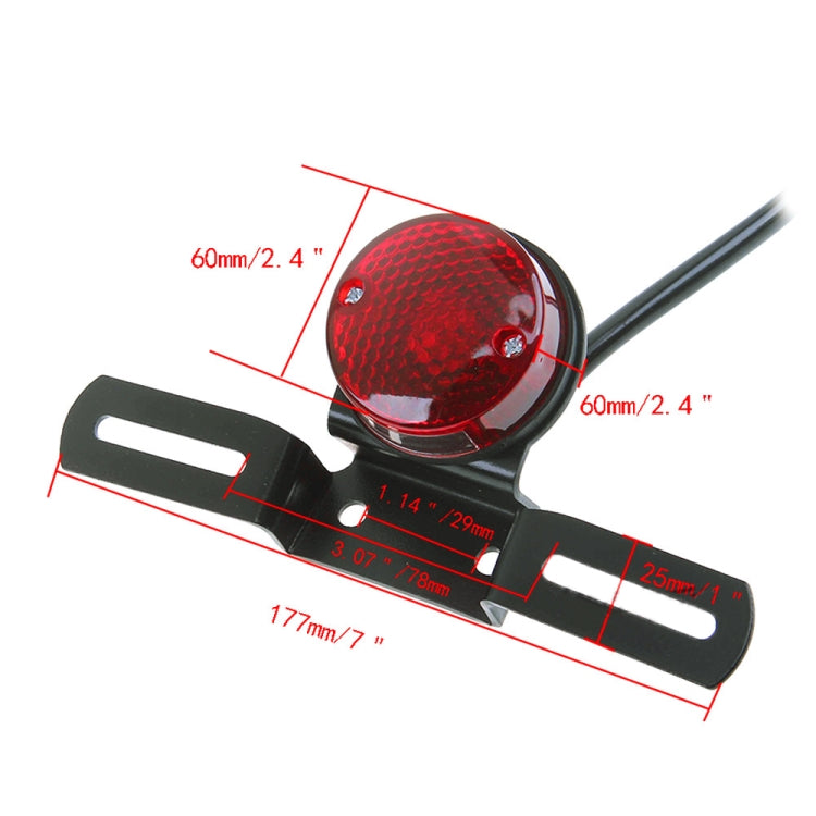 Luce freno rotonda retrò per moto da 2 pezzi con portatarga, Retro Round Brake Light