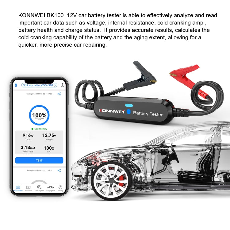 Tester per batteria Bluetooth per auto KONNWEI BK100 X431 BST360, BK100 (Black), BK100