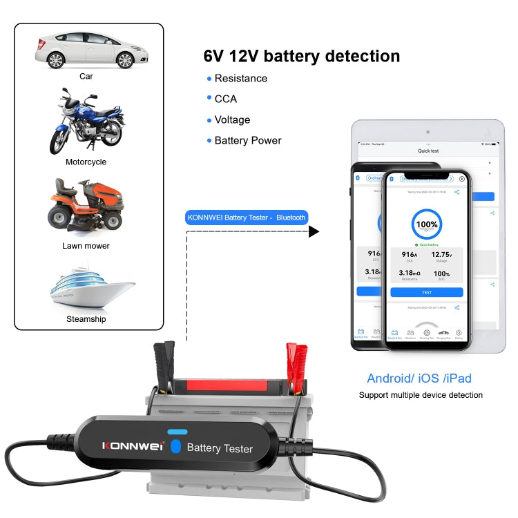 Tester per batteria Bluetooth per auto KONNWEI BK100 X431 BST360, BK100 (Black), BK100