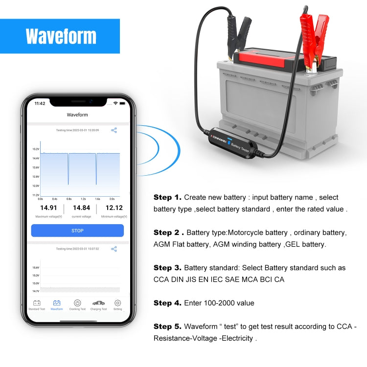 Tester per batteria Bluetooth per auto KONNWEI BK100 X431 BST360, BK100 (Black), BK100