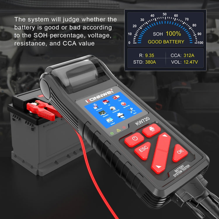 KONNWEI KW720 Tester per batterie al piombo-acido da 3,2 pollici 6V-24V con stampante, KW720