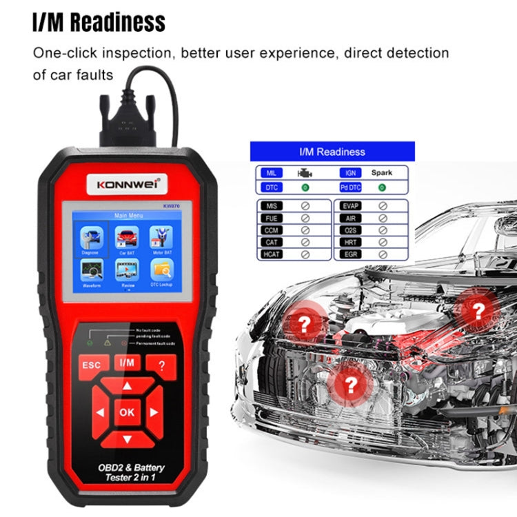 KONNWEI KW870 Diagnosi guasti OBD2 per auto 2 in 1 + Tester batteria, KW870