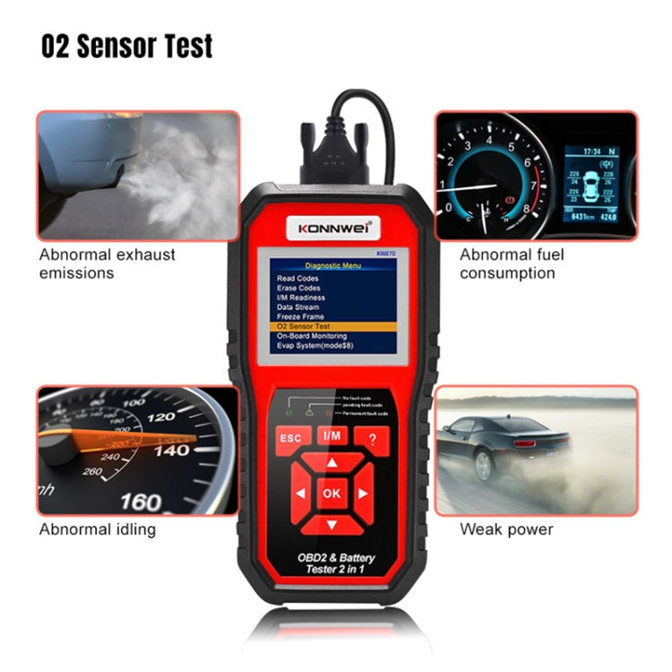 KONNWEI KW870 Diagnosi guasti OBD2 per auto 2 in 1 + Tester batteria, KW870