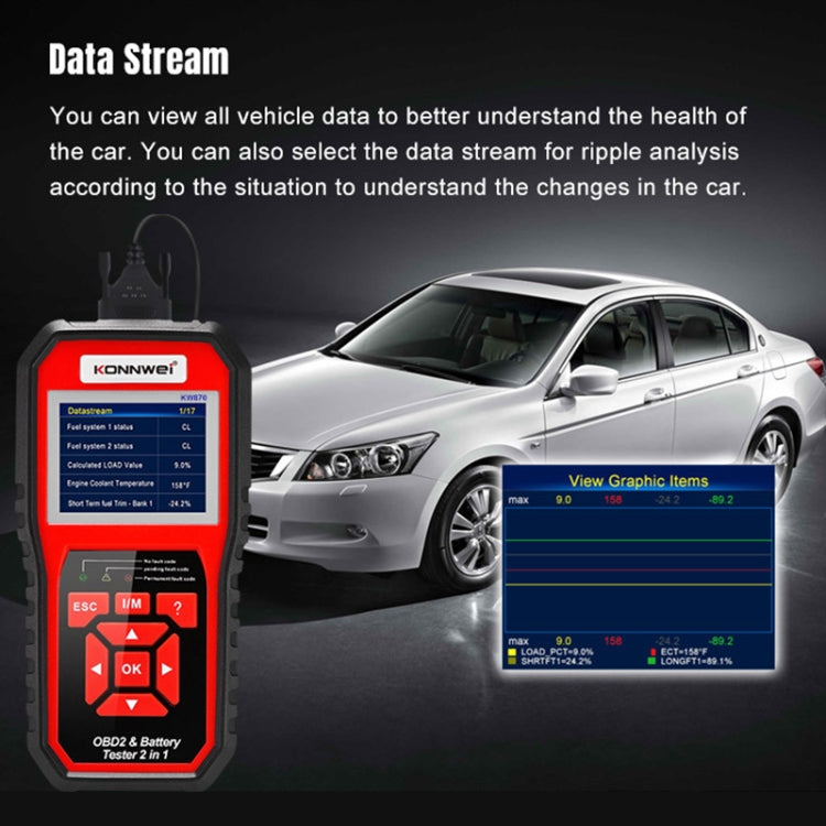 KONNWEI KW870 Diagnosi guasti OBD2 per auto 2 in 1 + Tester batteria, KW870