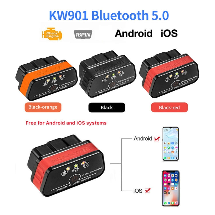 KONNWEI KW901 Telefono Android OBD2 Auto Bluetooth 5.0 Strumenti di scansione diagnostica, Bluetooth 5.0