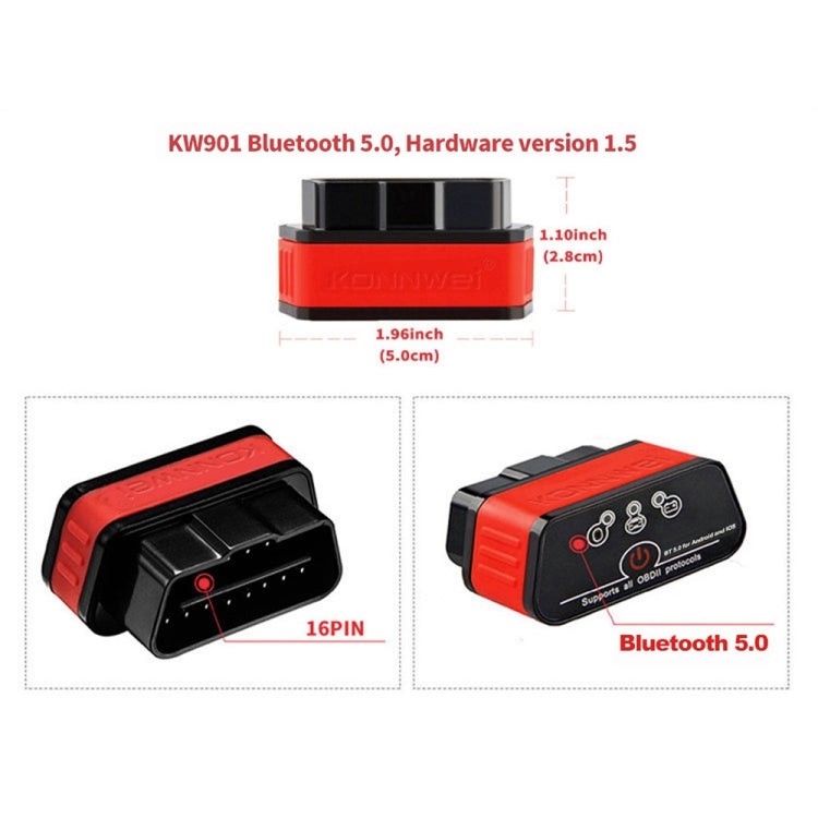 KONNWEI KW901 Telefono Android OBD2 Auto Bluetooth 5.0 Strumenti di scansione diagnostica, Bluetooth 5.0