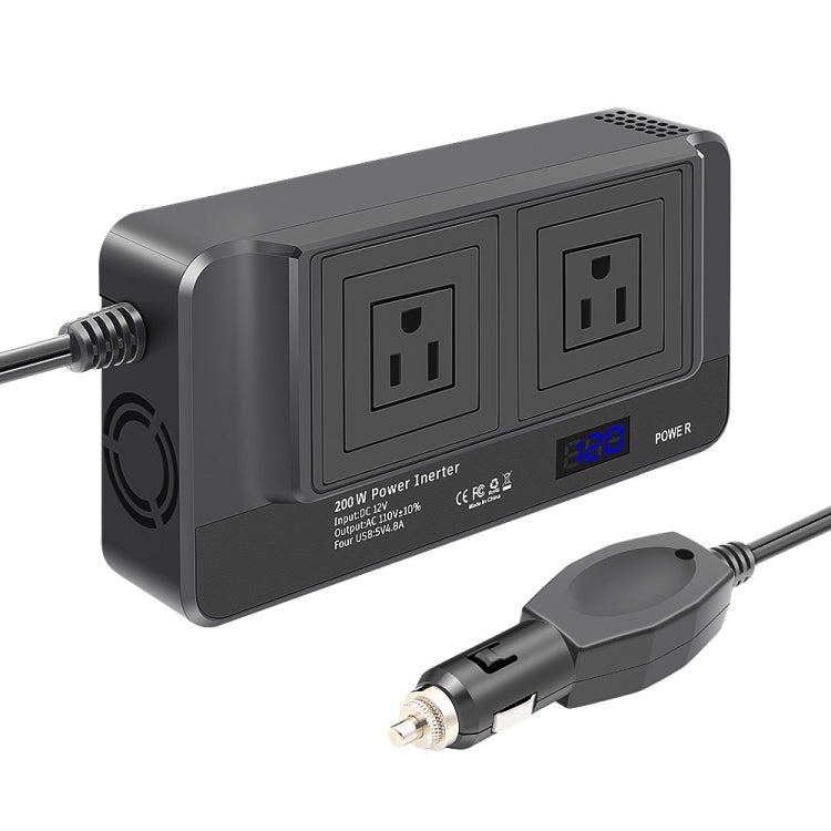 DC12V 200W AC110V Convertitore display digitale multifunzionale intelligente per auto, spina americana, US Plug