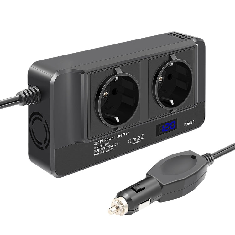 DC12V 200W AC220V Convertitore display digitale multifunzionale intelligente per auto, spina europea, EU Plug