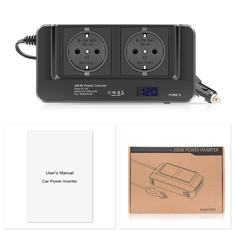 DC12V 200W AC220V Convertitore display digitale multifunzionale intelligente per auto, spina europea, EU Plug