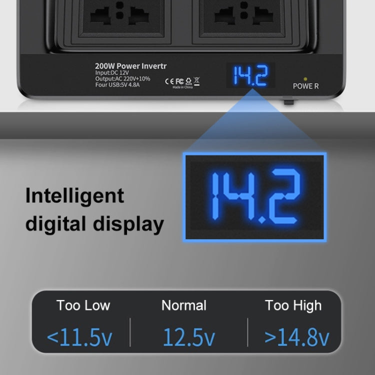 DC12V 200W AC220V Convertitore display digitale multifunzionale intelligente per auto, spina europea, EU Plug
