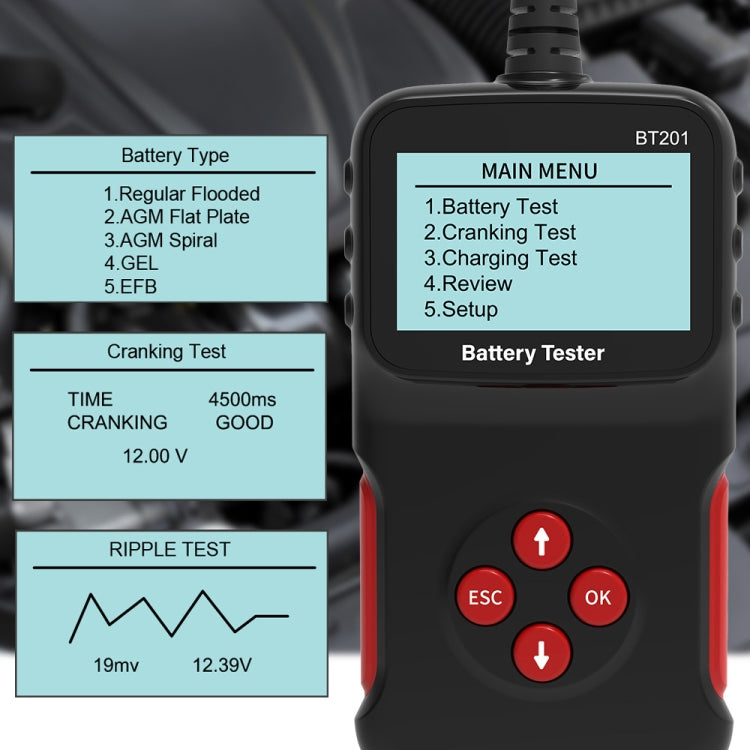 BT201 Rilevatore di guasti diagnostici per batterie multifunzionali universali per auto da 12 V, BT201