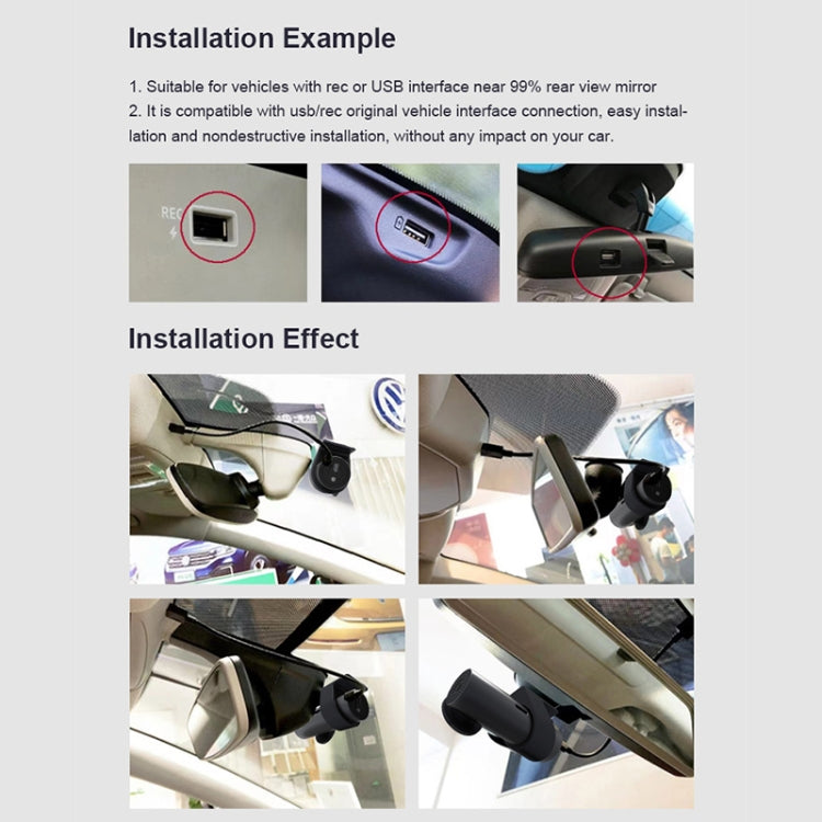 Registratore di guida per auto con rotazione a 360 gradi nascosta con doppia fotocamera WiFi per auto, WiFi Dual Camera