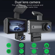 Registratore di guida per dash cam per auto con visione notturna a infrarossi HD con doppia fotocamera anteriore e interna, Front and Inner
