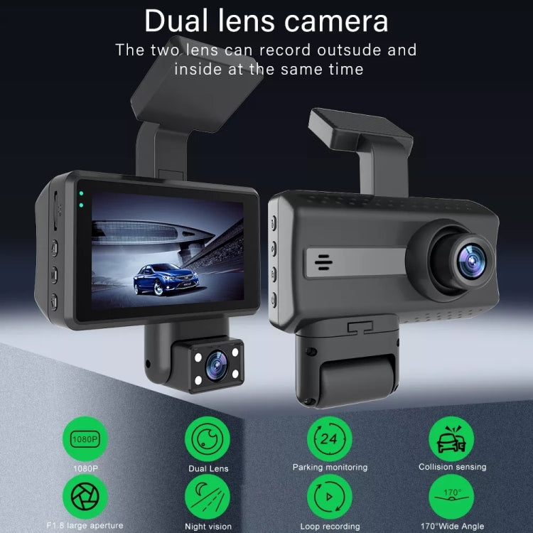 Registratore di guida per dash cam per auto con visione notturna a infrarossi HD con doppia fotocamera anteriore e posteriore, Front and Rear