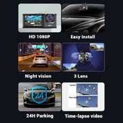 Registratore di guida per auto con visione notturna HD A1 a 3 obiettivi, A1