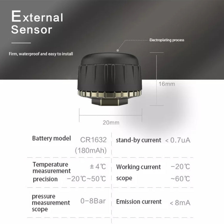 Sistema di monitoraggio della pressione dei pneumatici USB TPMS Android con sensore esterno per autoradio lettore DVD, with External Sensor