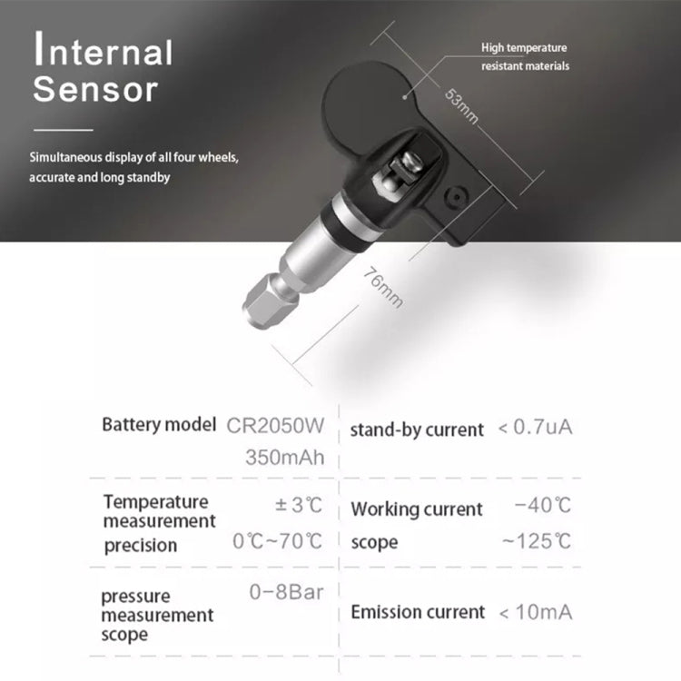 Sistema di monitoraggio della pressione dei pneumatici USB TPMS Android con sensore interno per autoradio lettore DVD, with Internal Sensor