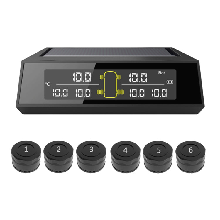 Sistema di monitoraggio della pressione dei pneumatici wireless solare per auto TPMS 6 sensori esterni per autobus per camion a 6 ruote, Solar Wireless Tire Pressure Monitoring