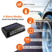 Sistema di monitoraggio della pressione dei pneumatici wireless solare per auto TPMS 6 sensori esterni per autobus per camion a 6 ruote, Solar Wireless Tire Pressure Monitoring