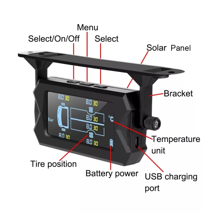 Sistema di monitoraggio della pressione dei pneumatici wireless solare da 15 bar TPMS 6 sensori esterni per autobus per camion a 6 ruote, 15Bar