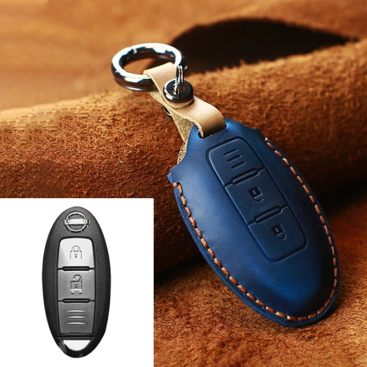 Custodia protettiva per chiave in pelle di vacchetta per auto Nissan, versione con linea orizzontale a tre chiavi, For Nissan, Three Keys Horizontal Line Version
