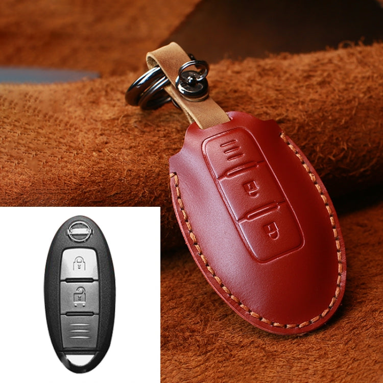 Custodia protettiva per chiave in pelle di vacchetta per auto Nissan, versione con linea orizzontale a tre chiavi, For Nissan, Three Keys Horizontal Line Version