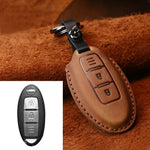 Custodia protettiva per chiave in pelle di vacchetta per auto Nissan, versione con linea orizzontale a tre chiavi, For Nissan, Three Keys Horizontal Line Version