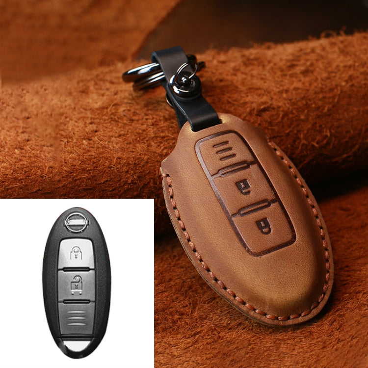 Custodia protettiva per chiave in pelle di vacchetta per auto Nissan, versione con linea orizzontale a tre chiavi, For Nissan, Three Keys Horizontal Line Version