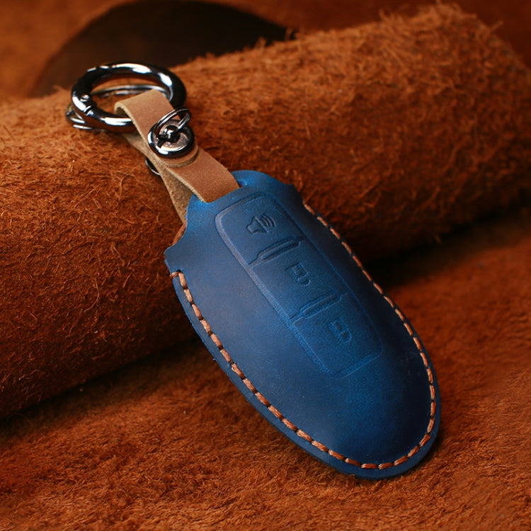 Custodia protettiva per chiave in pelle di vacchetta per auto Nissan, versione con corno a tre chiavi, For Nissan, Three Keys Horn Version, For Nissan