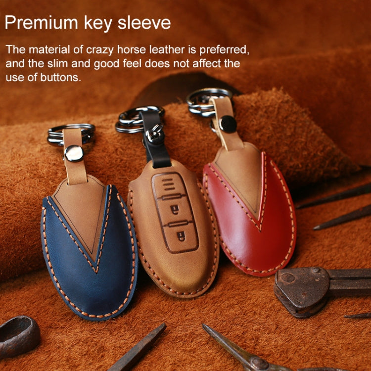 Custodia protettiva per chiave in pelle di vacchetta per auto Nissan, versione con corno a tre chiavi, For Nissan, Three Keys Horn Version, For Nissan
