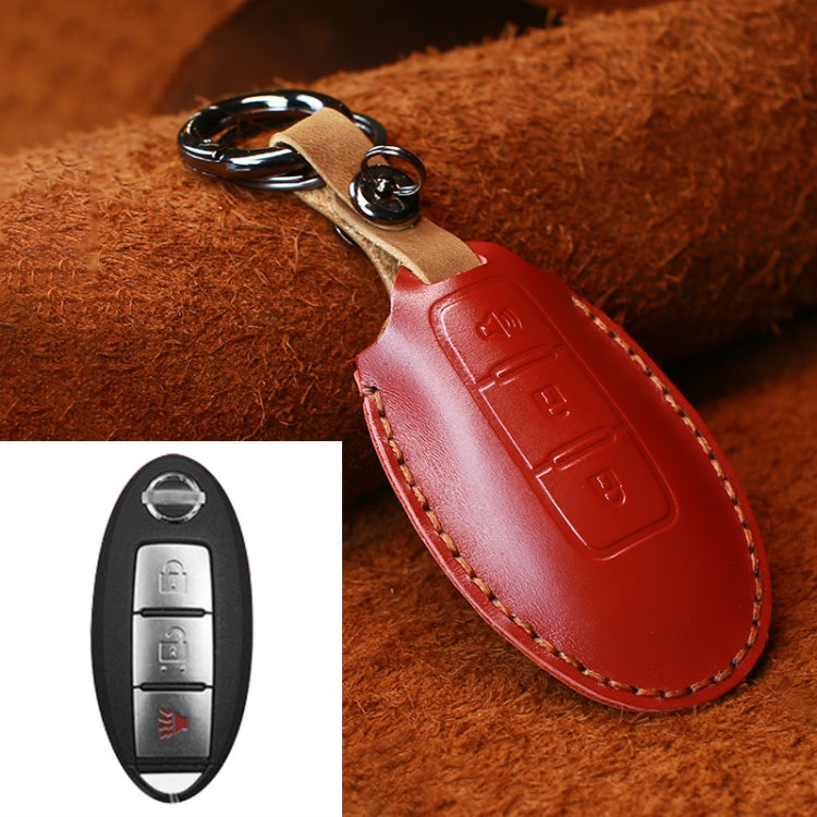 Custodia protettiva per chiave in pelle di vacchetta per auto Nissan, versione con corno a tre chiavi, For Nissan, Three Keys Horn Version, For Nissan
