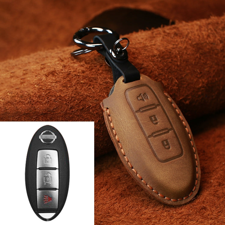 Custodia protettiva per chiave in pelle di vacchetta per auto Nissan, versione con corno a tre chiavi, For Nissan, Three Keys Horn Version, For Nissan