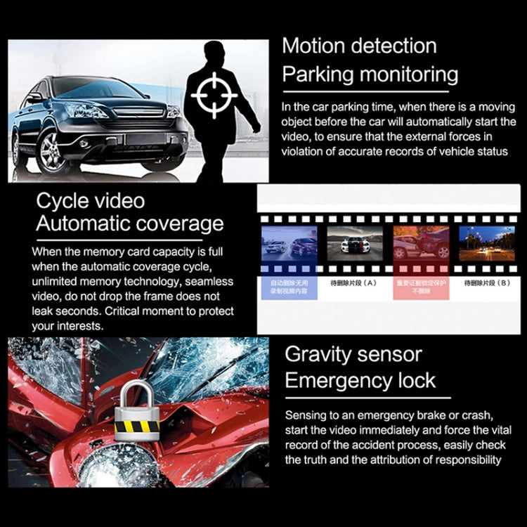 Registratore di guida per fotocamera da cruscotto per auto A2 con tripla lente, A2 (Black), A2 (Gold)