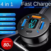 Caricabatterie super veloce per auto con display digitale USB 4 in 1 da 2 pezzi, 66W