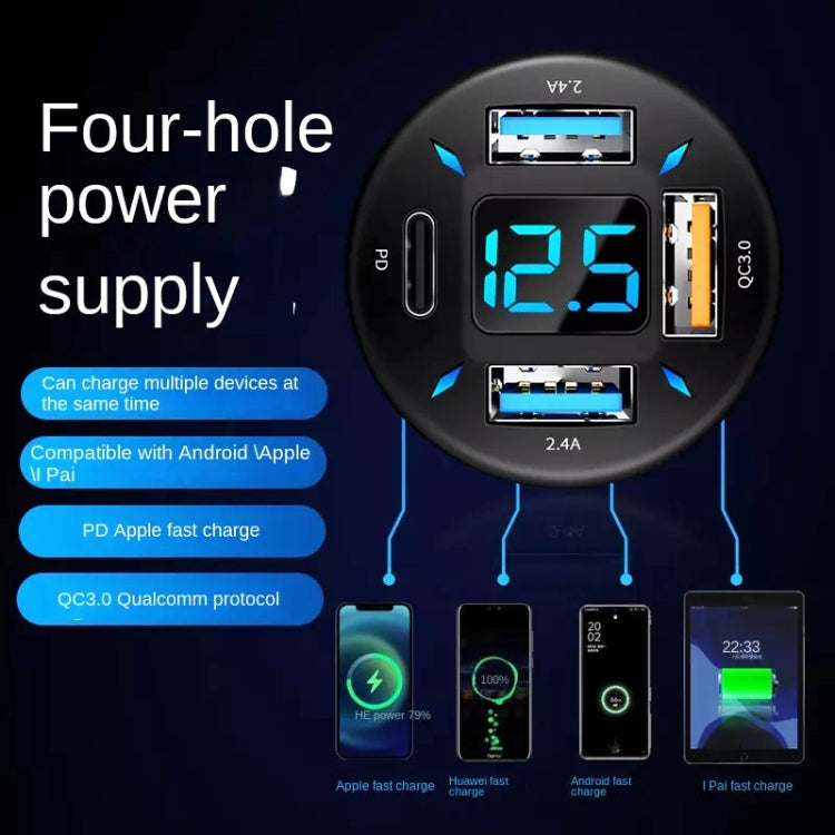 Caricabatterie rapido per auto con display digitale 2 pezzi 4 in 1 USB PD20W+QC3.0+2.4A, PD20W+QC3.0+2.4A